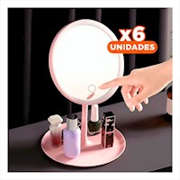 Pack6 Espejo Estetico LED Tactil Circular Rosado con Sensor Frontal Y+Regalo Sticker